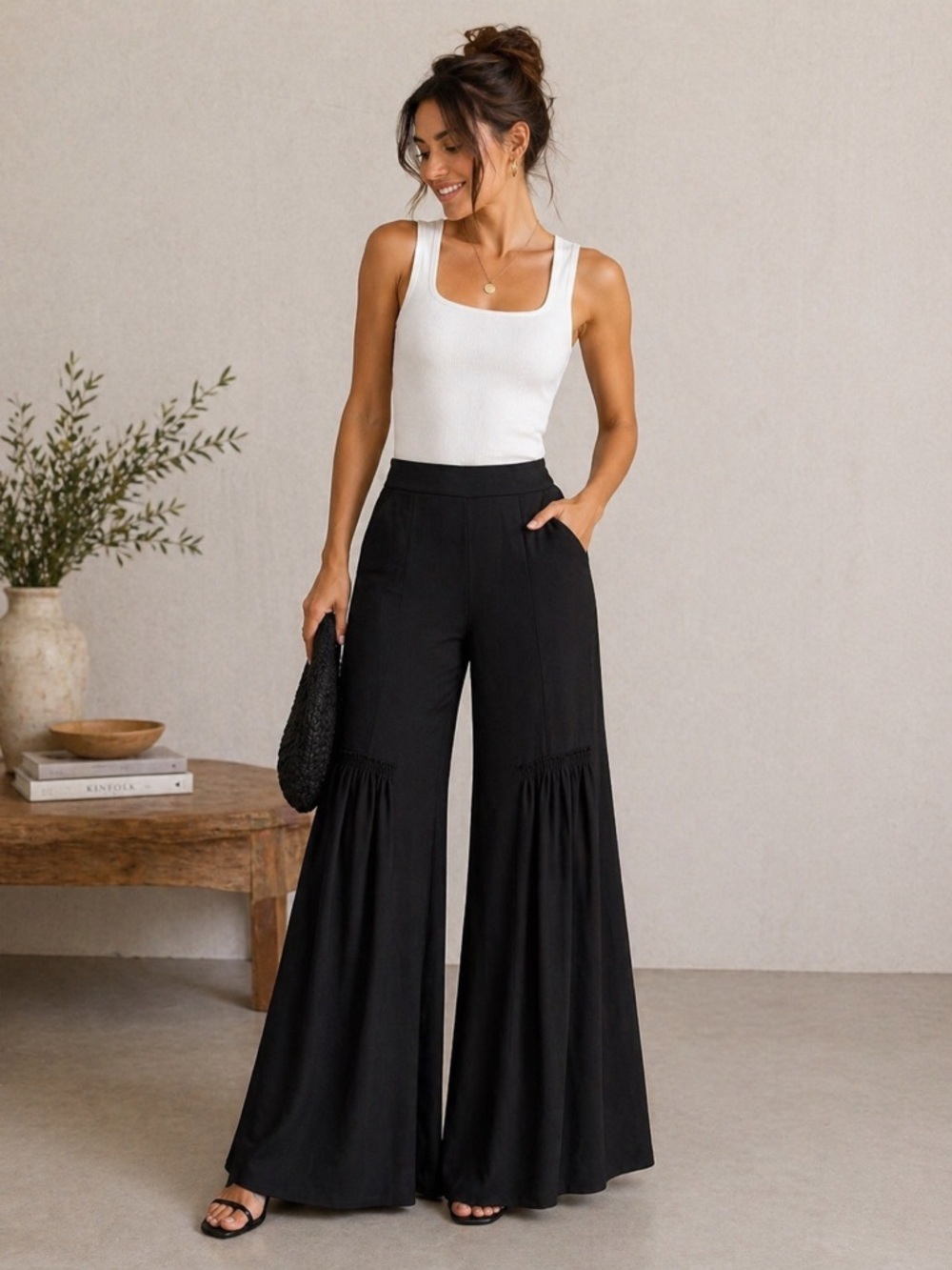 Chloé FW 2019 Collection Black Ruffled Front Flare Womens Dress Pants FR 40‎